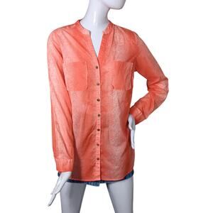 Jaclyn Smith Tunic Size Medium Orange Snake Print Button Down Long Sleeve Pocket
